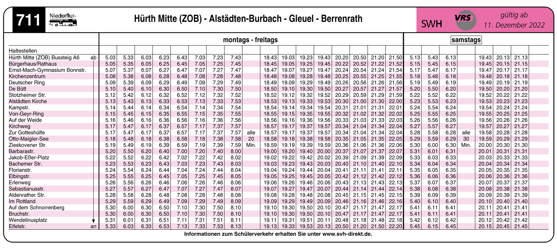 Ausschnitt eines Fahrplans